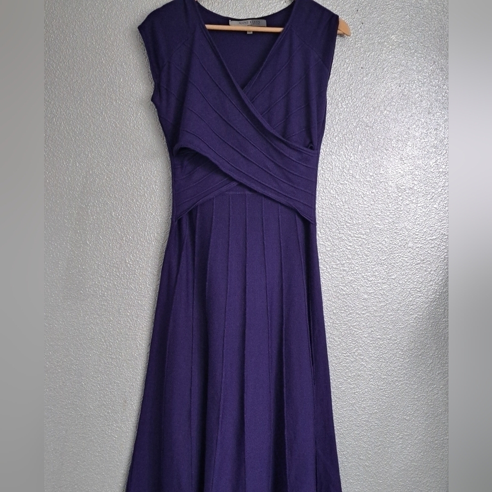 Anne Klein Pleated Eggplant Cross Front Dress Size S